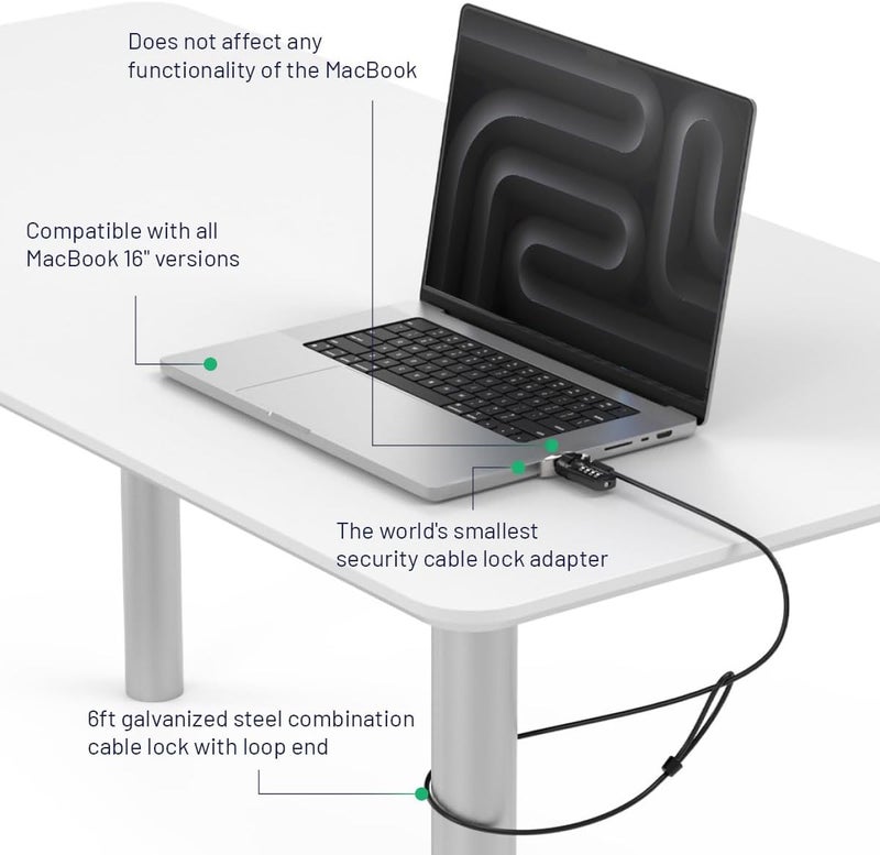 Compulocks Ledge Lock Adapter for MacBook Pro 16" M1,M2 & M3 with Combination Cable Lock Silver - Image 5